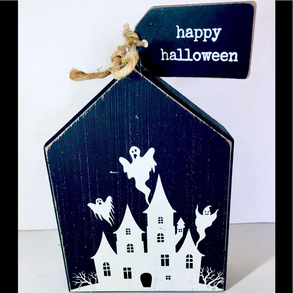 Happy Halloween Haunted House Ghosts Wooden Sign